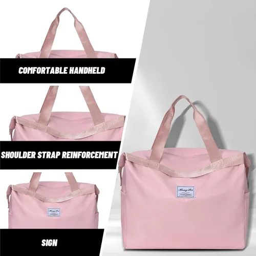 Vista 4 de Bolsas de lona de viaje, bolsa deportiva de gran capacidad, expandibles, bolsas de gimnasio ligeras para hombres y mujeres, Rosado, Classic