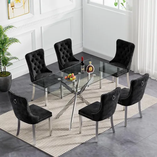 Vista 85 de Juego de mesa de comedor de cristal plateado moderno de 47 pulgadas para 2, juego de mesa de comedor de cocina redonda de 3 piezas con patas