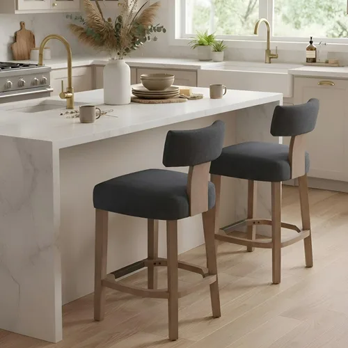 Vista 13 de RIVOVA Taburete de bar de 26 pulgadas de altura de mostrador, taburetes de bar de cocina modernos con respaldo y patas de madera maciza, taburetes