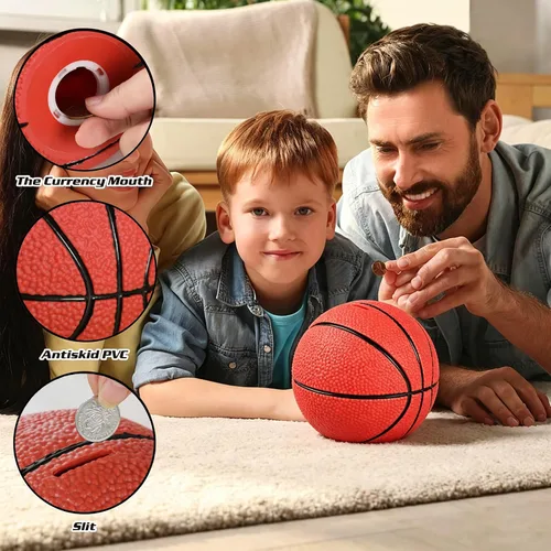 Vista 6 de H&W Alcancía de baloncesto, banco de monedas con temática de deportes de Baloncesto Large