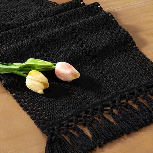 Vista 13 de Socomi Camino de mesa bohemio de verano rústico para comedor, cocina, centro de mesa, decoración pequeña de macramé de algodón y lino, camino
