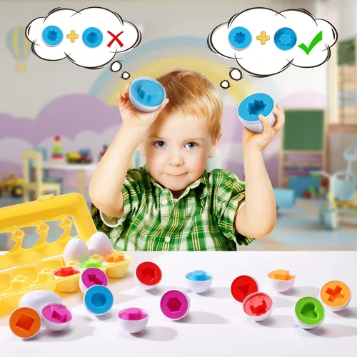 Vista 3 de J-hong Huevos de Pascua a juego 12 piezas Set de huevos de Pascua - Juguetes educativos de reconocimiento de color y forma, habilidades