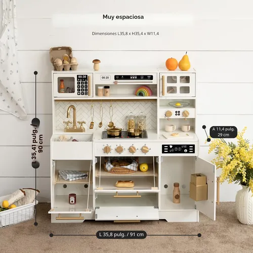 Vista 5 de Cocina de Juguete de Madera para Niños – Electrodomésticos Realistas, Almacenamiento Inteligente y 15 Accesorios Divertidos para Inspirar el Juego