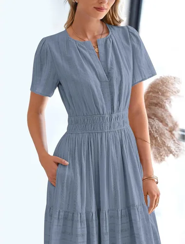 Vista 6 de BTFBM - Vestido largo casual de verano 2026 para mujer, vestido ligero de Gris azulado