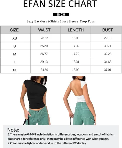 Vista 5 de EFAN Camisetas sin espalda para mujer, camisetas cortas de verano de manga corta, lindas prendas Y2K 2024