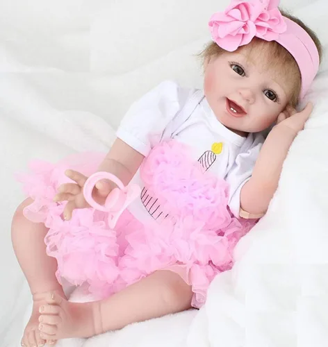 Vista 2 de Pink Crown Reborn Baby Dolls Ropa para 20-23 pulgadas pura hecha a mano 2 piezas Reborn Doll Baby Girl Set de ropa