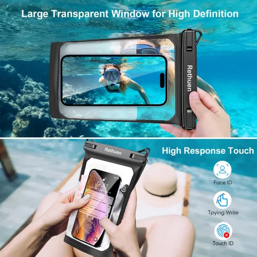Vista 5 de Bolsa flotante grande impermeable para teléfono, paquete de 2 bolsas secas para teléfono celular para iPhone 17, 16, 15, 14, 13 Pro Max, Galaxy S24