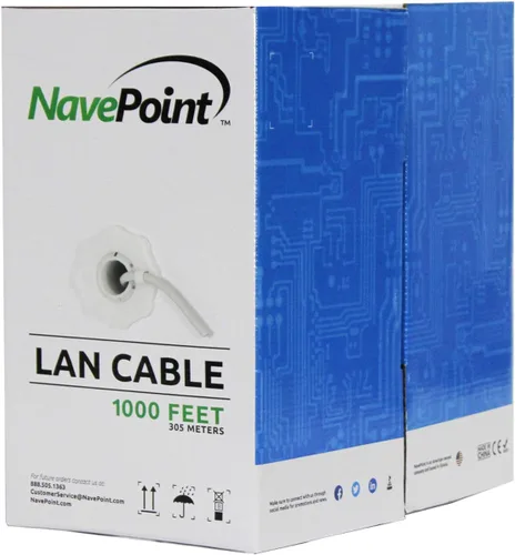 Vista 4 de NavePoint CAT5e (CCA), 1000 pies, negro, cable Ethernet sólido a granel, 24AWG 4 pares, par trenzado sin blindaje (UTP)