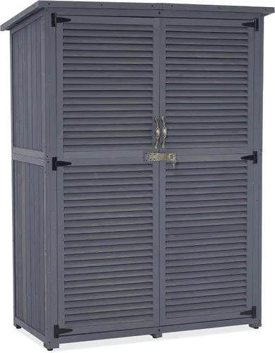 Vista 12 de MCombo Gabinete de Almacenamiento Exterior, Cobertizo de Almacenamiento de Madera con Pestillo, Cobertizo de Herramientas de Jardín Exterior con 2