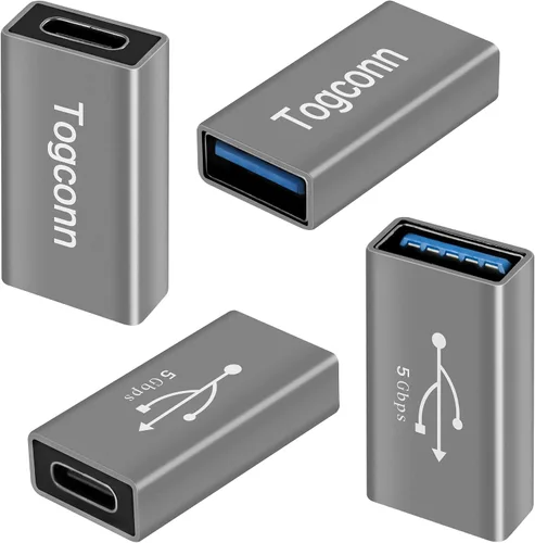 Vista 7 de Paquete de 2 acopladores USB, carcasa de aluminio USB 3.0 tipo A hembra a hembra, compatible con transferencia de datos de 5 Gbps y carga rápida