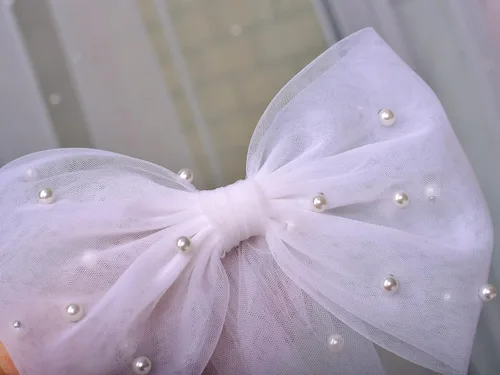 Vista 4 de Decoraciones de despedida de soltera blanco perla lazo para el cabello velo de boda accesorios para el cabello regalo de despedida de soltera