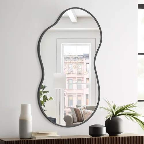 Vista 4 de Espejo de pared irregular, espejo asimétrico con marco de aleación de aluminio, espejo de pared decorativo para sala de estar, dormitorio, baño