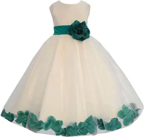 Vista 3 de Vestido de novia con pétalos de rosa de tul marfil para niña, vestido de novia 302T, Marfil