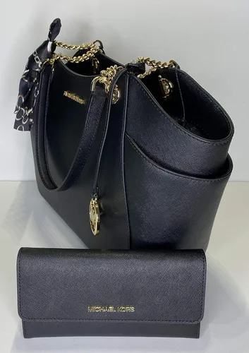 Vista 5 de Michael Kors Jet Set - bolsa de hombro para viaje con cadena grande billetera triple Michael Kors Jet Set negro L