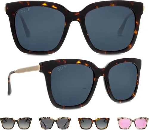 Vista 10 de DIFF Bella Designer - Gafas de sol cuadradas de gran tamaño para mujer, 100% protección UVA/UVB, colores de moda de moda Tortoise