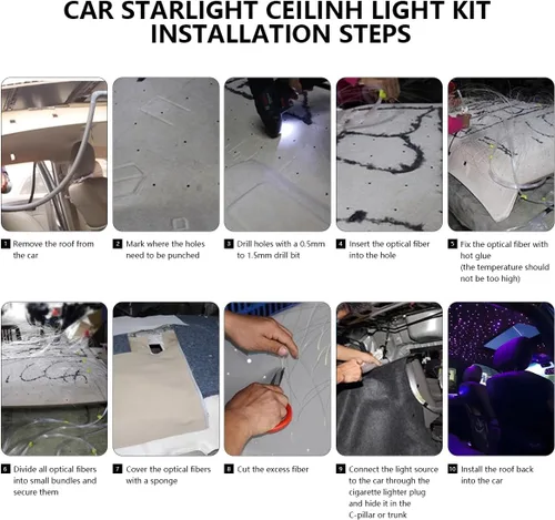 Vista 9 de Car Home Starlight Headliner Star - Kit de luces de techo parpadeantes y activadas por sonido, 200 unidades, 0.03 pulgadas x 9.8 pies, RGBW 16 W