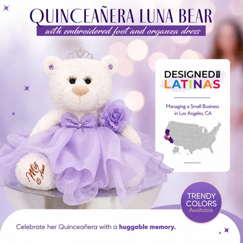 Vista 4 de Centro de mesa grande de 20.0 in de oso de peluche de quinceañera, vestido elegante, regalo de recuerdo de gran tamaño para 15 años, decoración