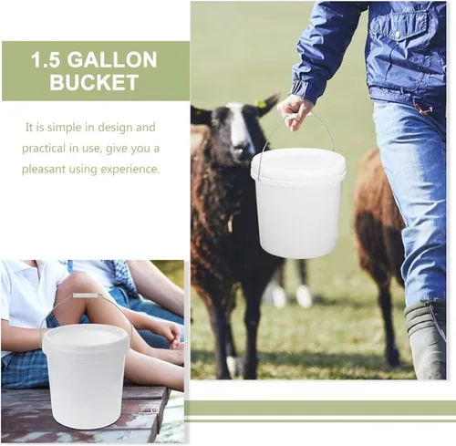 Vista 9 de Cubo de plástico de 5 L con tapa y asa, cubo pequeño sellado blanco de grado alimenticio, resistente de grado alimenticio, contenedor de pintura