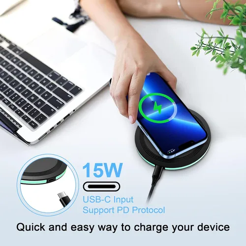 Vista 6 de Cargador inalámbrico Google de 15 W, almohadilla de carga rápida para Google Pixel 10 9A 9 Pro XL Fold 8 7 6 Pro 8A 7A, Samsung Galaxy S25 S24 Ultra