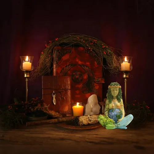 Vista 6 de Estatua de la Madre Tierra, 7 "Fertilidad Gaia Diosa Estatua, Naturaleza Embarazada Wiccan Altar Suministros, Moon Yoga Alter Table Witchcraft