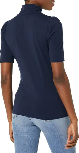 Vista 2 de Tienda Essentials Cuello alto de manga abullonada de algodón modal drapeado para mujer