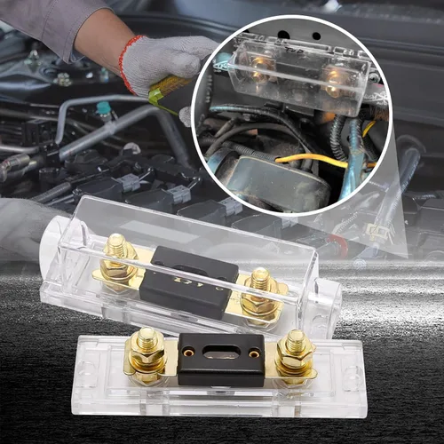 Vista 4 de Soporte de fusible ANL de 200 amperios de audio para automóvil, bloque de fusibles ANL calibre 0/2/4 AWG en línea con fusible de batería de 200 A