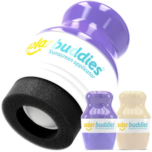 Vista 11 de Solar Buddies Aplicador de protector solar – Paquete azul de 2 – Protector solar de esponja roll-on recargable sin BPA, crema solar y aplicador