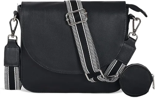 Vista 26 de Bolso bandolera de cuero genuino para mujer con correa ajustable, bolsillo para móvil y cremallera exterior e