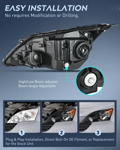 Vista 3 de Nilight Conjunto de faros para Honda CRV (CR-V) 2007 2008 2009 2010 2011 Carcasa negra Reflector ámbar