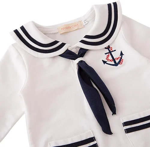 Vista 4 de XM Nyan May's - Mameluco de rayas marineras para bebés y niños pequeños