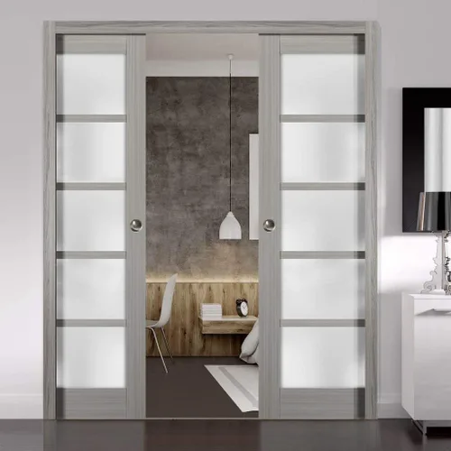 Vista 2 de SARTODOORS Panel de puerta de granero de losa de vidrio esmerilado Quadro 4002 Ginger Ash Puertas con acabado resistente Armario deslizante