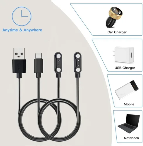 Vista 7 de Paquete de 2 cargadores universales para reloj inteligente magnético, accesorios de reloj de 23.6 in, USB-C de 2 pines de 0.157 in, cable de carga