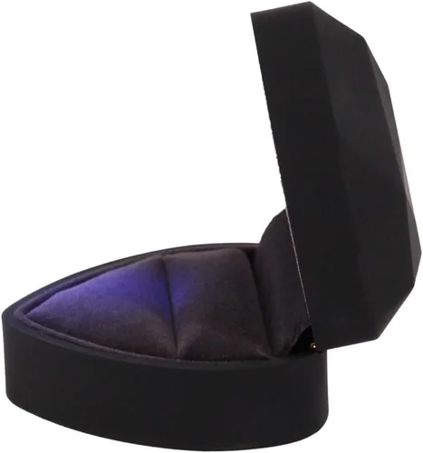 Vista 5 de Naimo Caja de anillo de compromiso, pendientes, moneda, joyero, caja con luz LED, para propuesta, compromiso, regalo de boda Negro