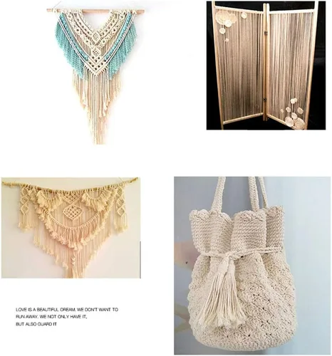 Vista 7 de Hemoton Cordón de hilo de algodón: cuerda de macramé, cuerda de macramé, tapiz de hilo de algodón, cuerda de macramé para colgar plantas