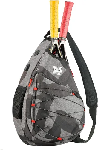 Vista 7 de d'yallee Bolsa de tenis para hombres y mujeres, racquetball, pickleball paddle squash, bolsa cruzada deportiva para adultos con puerto de carga USB