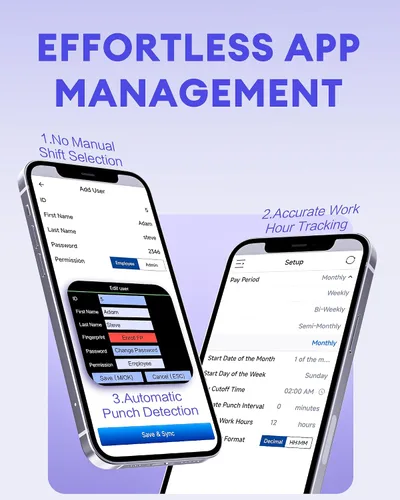 Vista 8 de NGTeco Reloj de tiempo APP para pequeñas empresas, 4 en 1, Plug & Play Negro
