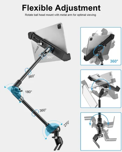 Vista 3 de Soporte antirrobo para tablet de asiento de coche o camión, soporte de seguridad resistente para tableta de piso de automóvil con brazo plegable