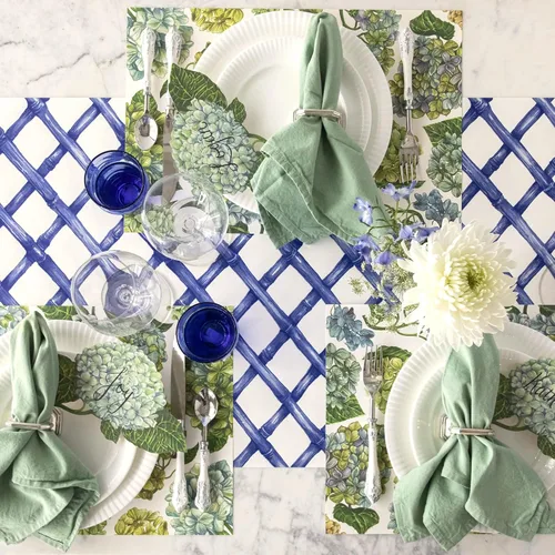 Vista 4 de Hydrangeas - Manteles individuales de papel para mesa de comedor, manteles individuales desechables florales para la temporada de primavera