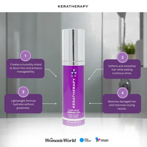 Vista 5 de KERATHERAPY Aceite de argán con infusión de queratina, 1.7 fl. oz., 1.7 fl oz – Reparación del cuidado del cabello para cabello seco dañado