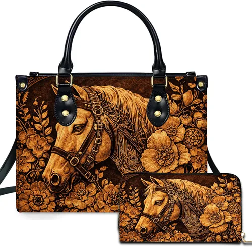 Vista 16 de Novedosa colección de bolsos de cuero de arte animal con bolso a juego, bolsa de mano vintage de vida silvestre, regalo para mujer