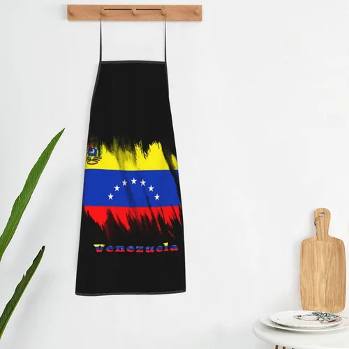 Vista 6 de Delantal de bandera venezolana para hombres y mujeres, ajustable, gran volumen, estampado, divertido, vintage, delantales para cocina