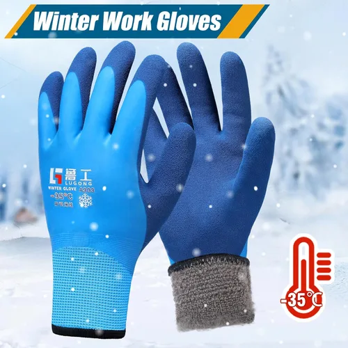Vista 6 de Guantes de trabajo de invierno impermeables para hombre Guantes térmicos aislados Guantes cálidos de congelador para trabajo en clima frío