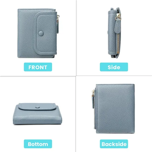 Vista 3 de Pequeña cartera linda para mujeres adolescentes y niñas con protección RFID, Azul, Minimalista