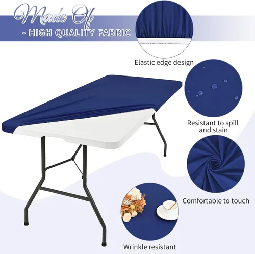 Vista 3 de Paquete de 12 manteles de elastano, fundas elásticas de color azul marino para mesas de 6 pies, protector de mantel rectangular elástico