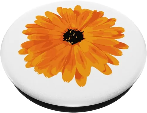 Vista 2 de Parte superior gráfica de flores de caléndula naranja. PopSockets intercambiables PopGrip