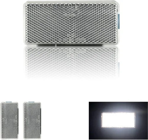 Vista 8 de Reflector autoadhesivo rectángulo de 3.701 x 1.732 in de seguridad impermeable para árboles de buzón de entrada – 10 piezas de plástico naranja