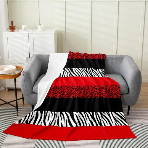 Vista 2 de Leopard Print Throw Blanket,40x50,African Wild Animal Skin Print Fleece Blanket for Teens Adults,Zebra Geometric Stripes Wildlife Tribal