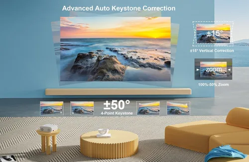 Vista 3 de [Enfoque automático AI/tapa de lente automática] Proyector para exteriores 4K con WiFi 6 y Bluetooth: proyector portátil con Keystone automático 6D