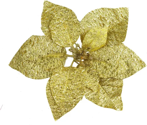 Vista 21 de YYCRAFT 12 flores artificiales de seda brillante con purpurina para decoración de árbol de Navidad (plata, 8 pulgadas)