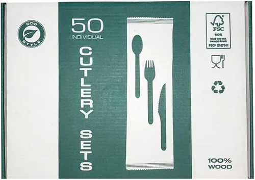 Vista 3 de TigerChef - Juego de cubiertos de madera 100% compostables, ecológicos, biodegradables, totalmente naturales